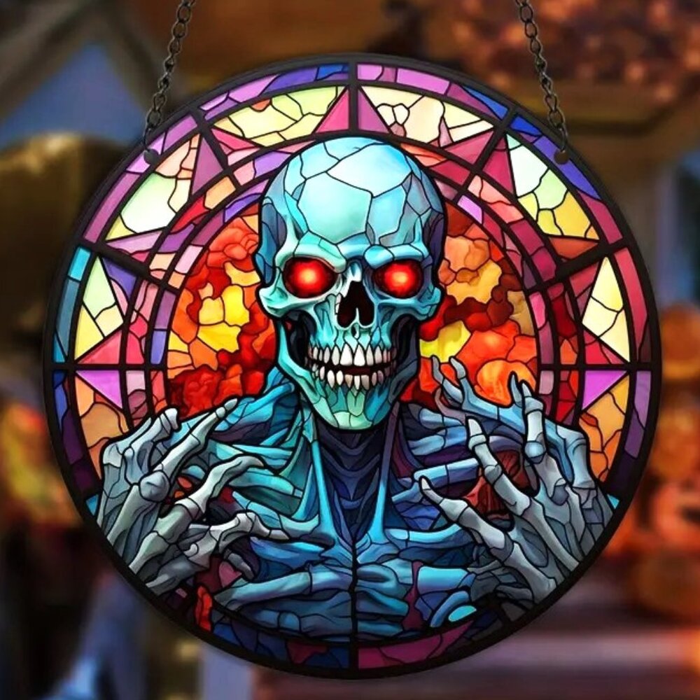 Skeleton Suncatcher Halloween Spooky Scary Horror Skull In/Outdoor Goth Punk